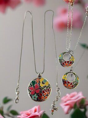 Brighton Meadow Garden Long Flower Pendant Necklace Including Matching Earrings.
